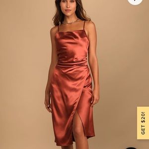 NWT Lulus Hollywood Woman Bronze Satin Midi Dress